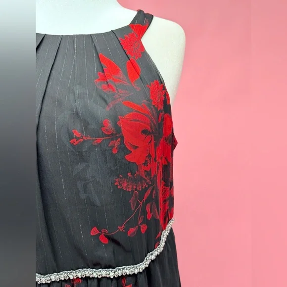 Elegant Ignite Evenings Black and Red Floral Maxi Dress - Picture 2 of 7